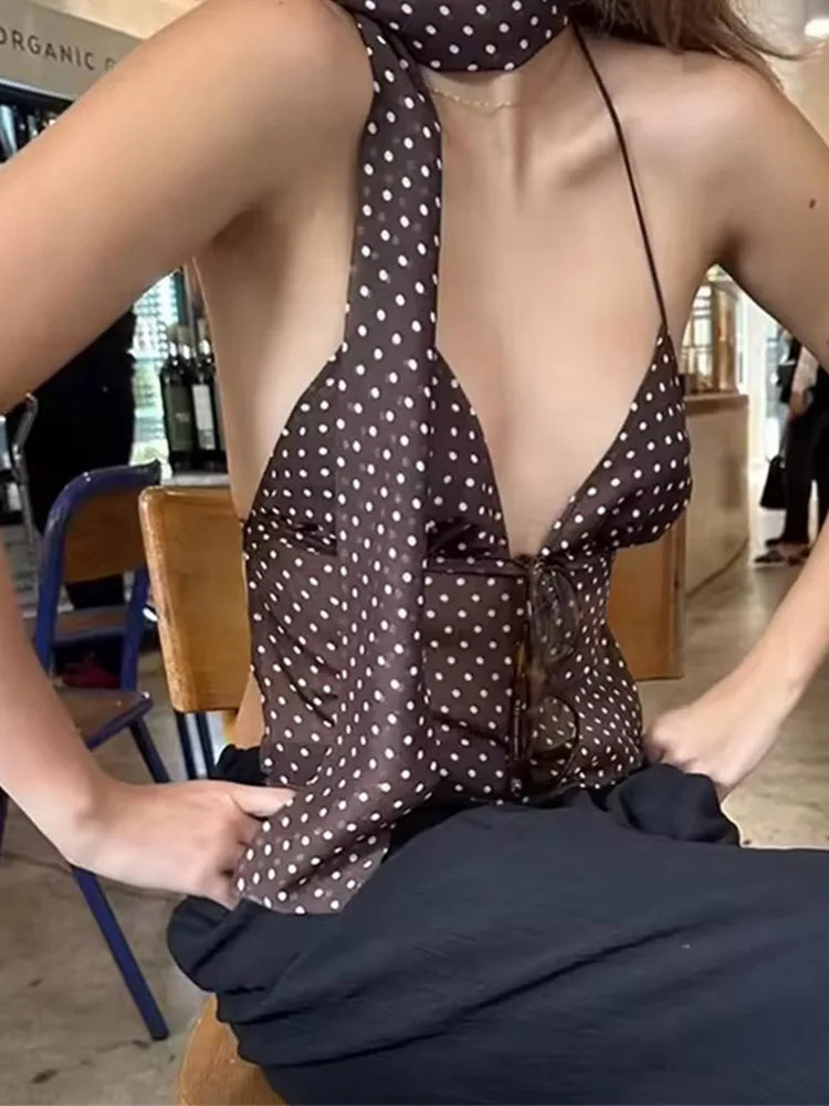 Dozw Polka Dot Camisole Top For Women Y2K Scarf Chic