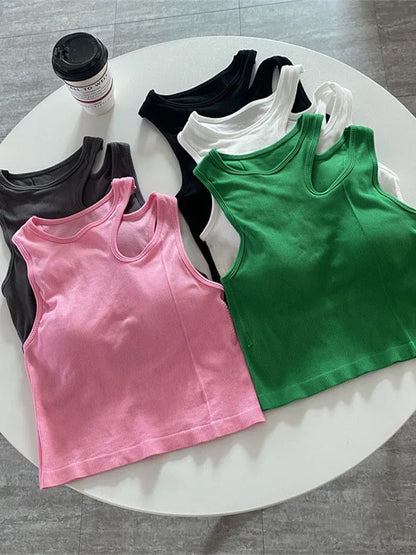 Ribbed Hollow Out Crop Top Off Shoulder Knit Summer Tank
