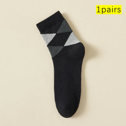 Mens Retro Argyle Cotton Fleece Lined Mid Calf Socks
