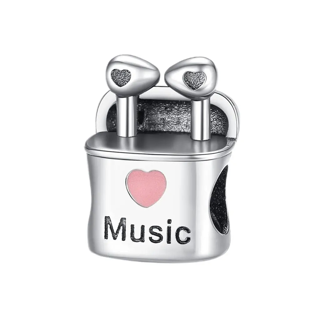 925 Sterling Silver Music Charms Beads Musical Note Piano Guitar Headset Earrings Pendants for DIY Bracelet Fine Jewelry Gift