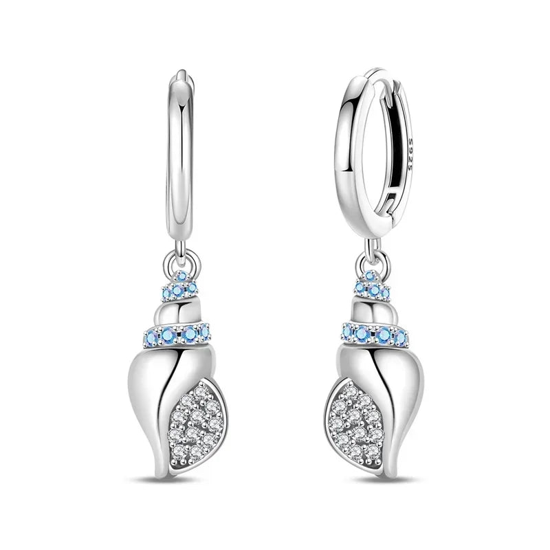 925 Sterling Silver Tulip Hoop Earrings with Dragonfly Firefly Bow Shell Conch and Turtle Designs Fine Jewelry Gifts for Women