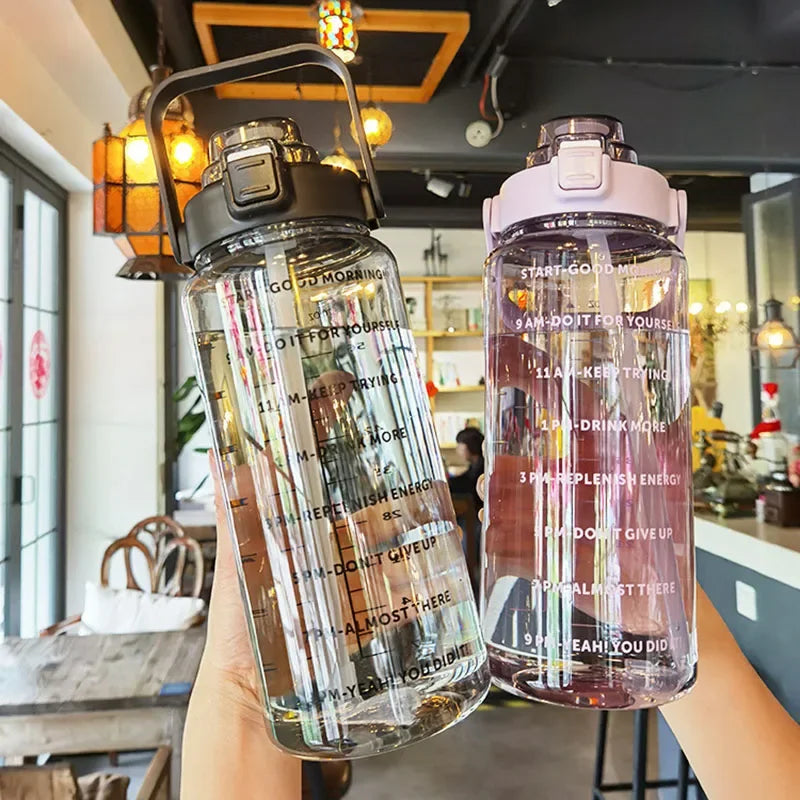 2 Liter Large Portable Water Bottle With Straw For Fitness