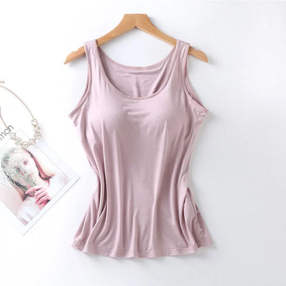 2023 Women’s Slim Fit Vest Tops with Built-In Bra Padded Neck Tank Casual Solid Color Shirts