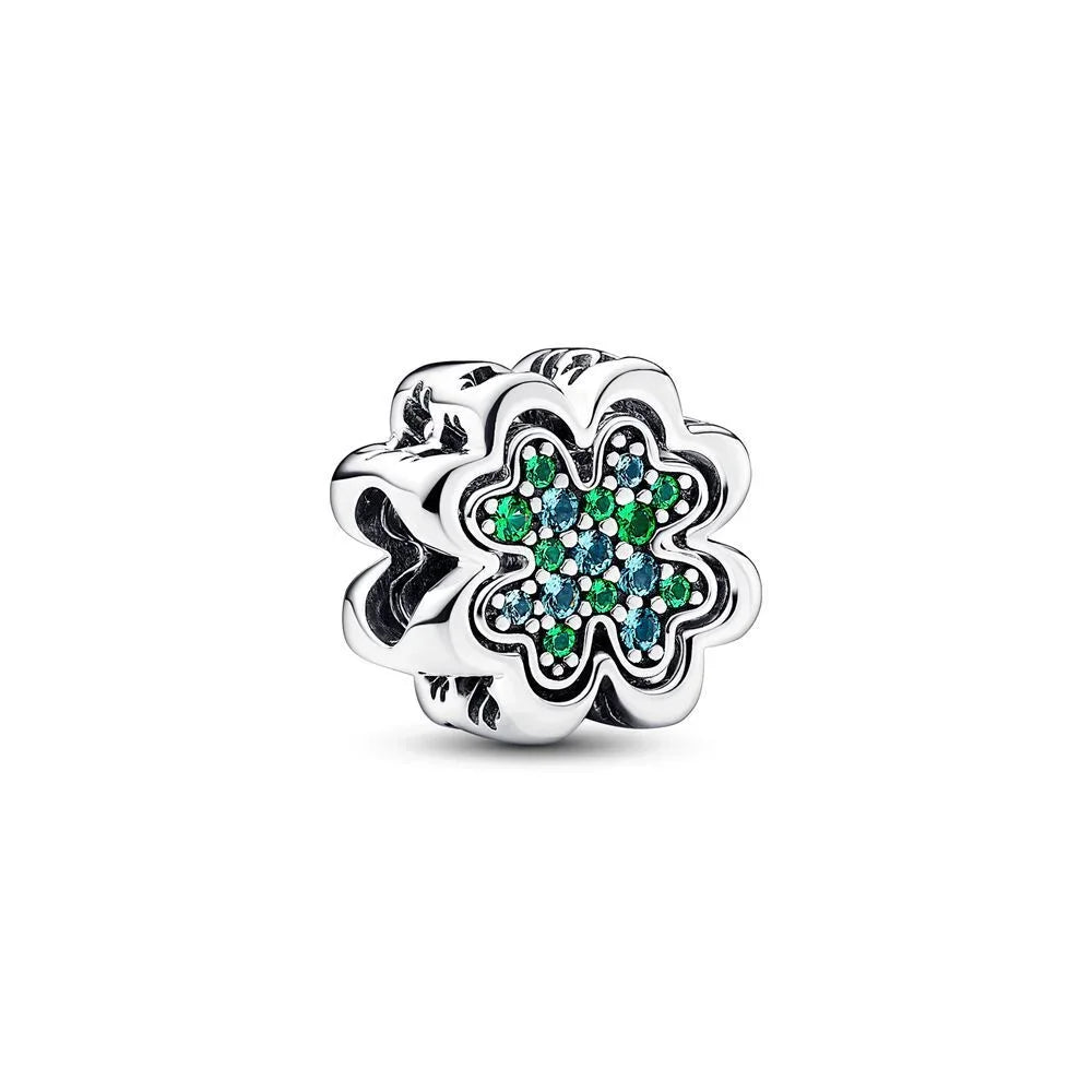 925 Sterling Silver Green Four-Leaf Clover Avocado Cactus Coconut Palm Bead Charms for DIY Bracelet and Necklace Women Gift