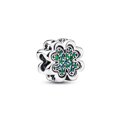 925 Sterling Silver Green Four-Leaf Clover Avocado Cactus Coconut Palm Bead Charms for DIY Bracelet and Necklace Women Gift