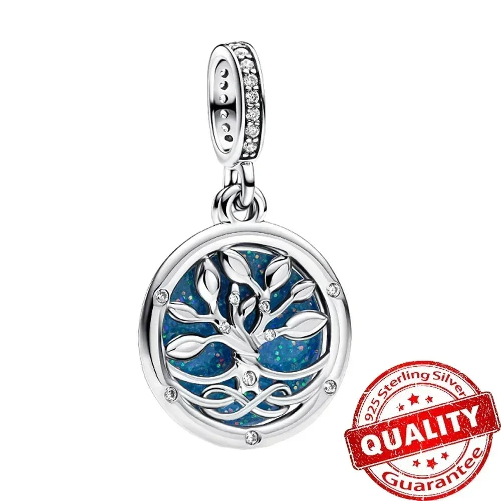 Green Series Sterling Silver Lucky Four Leaf Clover Charms with Zircon Beach Beads for Bracelets and Necklaces