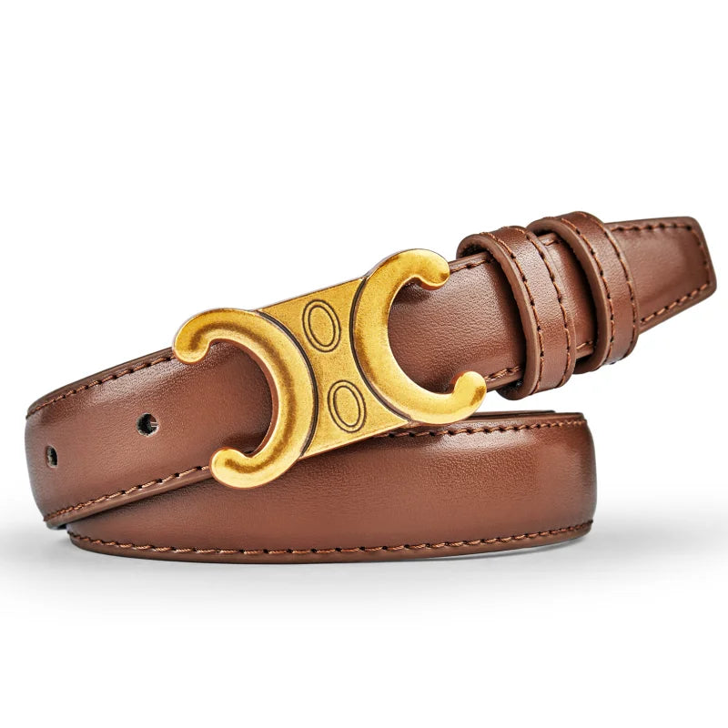 Fashion Women Genuine Leather Belts Gold Buckle Best Match 005-kafeise