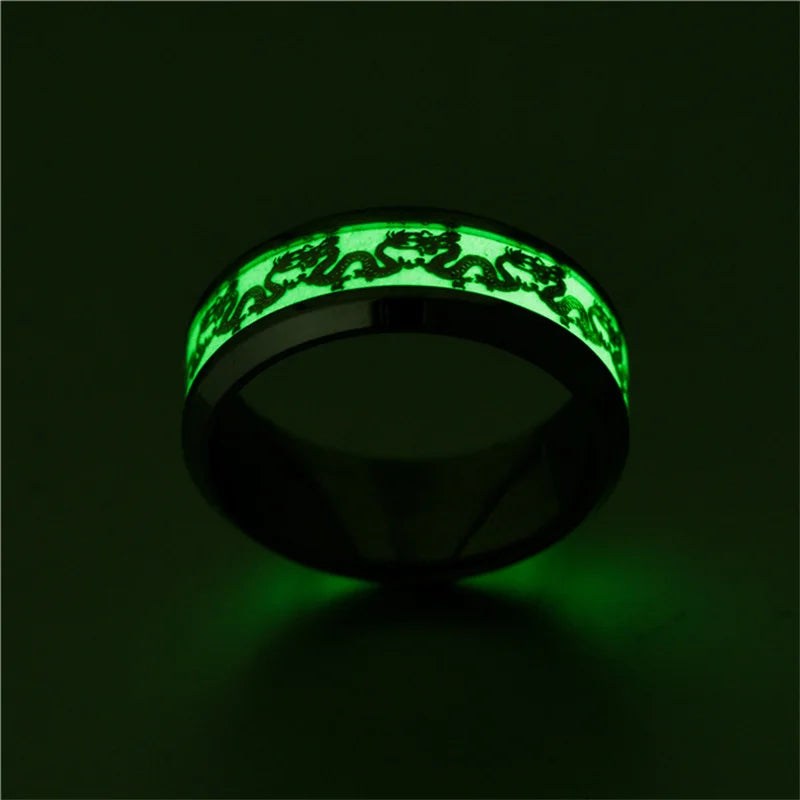 Luminous Dragon Stainless Steel Ring for Men - Glowing Green Animal Jewelry Gift