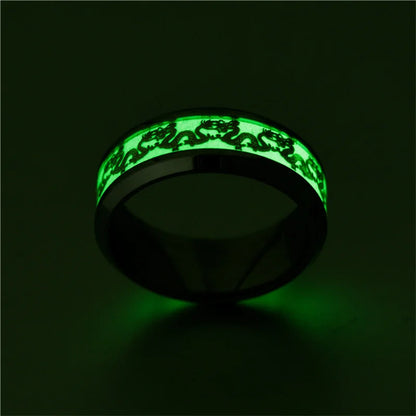 Luminous Dragon Stainless Steel Ring for Men - Glowing Green Animal Jewelry Gift