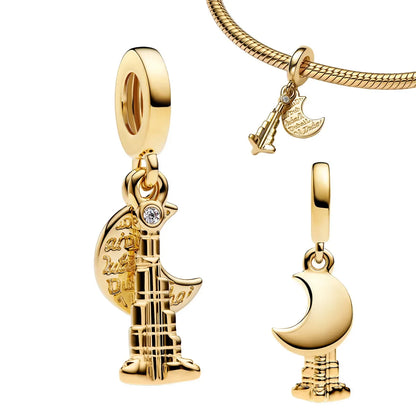 925 Sterling Silver Gold Star Moon Heart Charms Beads for DIY Jewelry Gifts