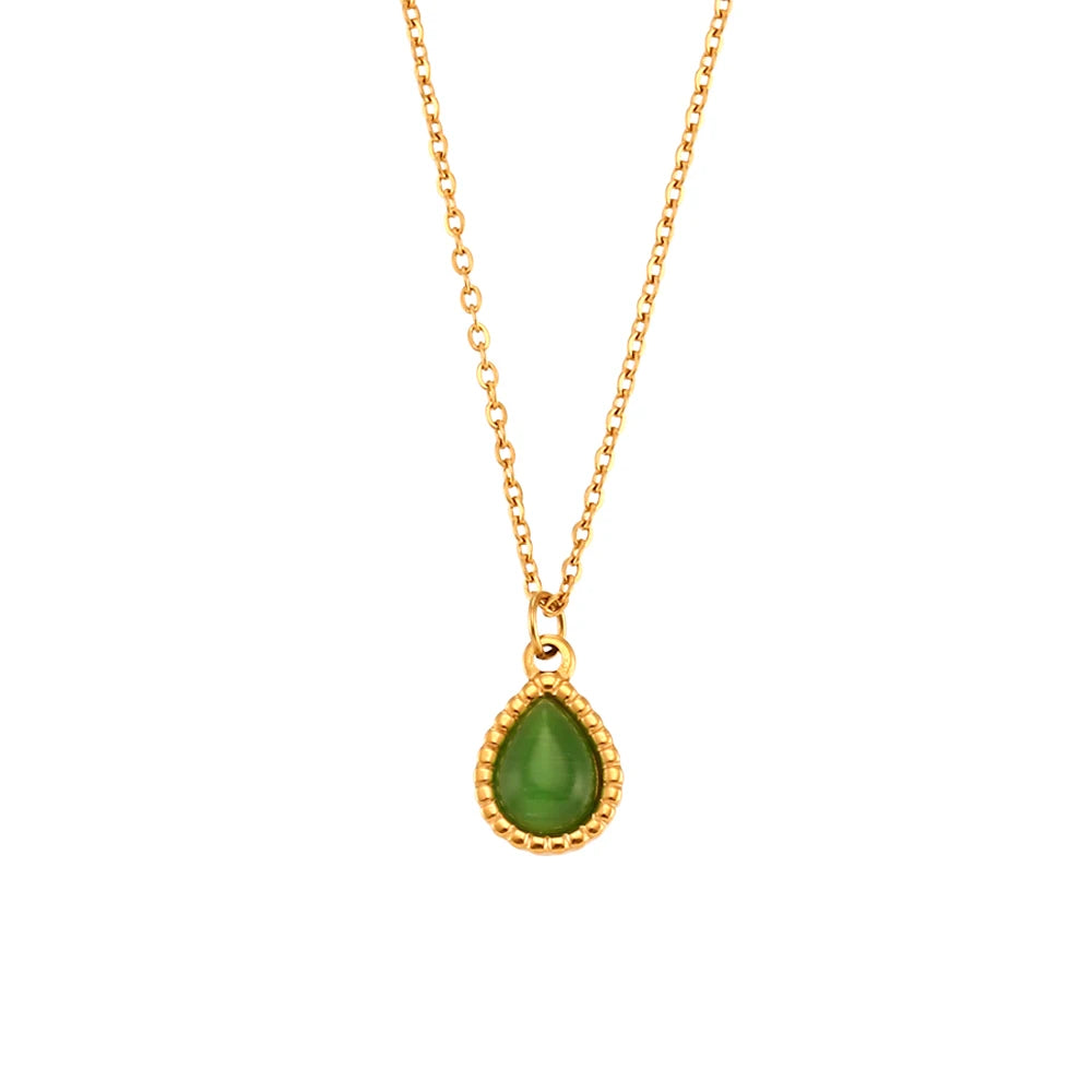 Elegant Waterdrop Opal Necklace for Women - Stainless Steel Semi-Precious Stone Jewelry Gift