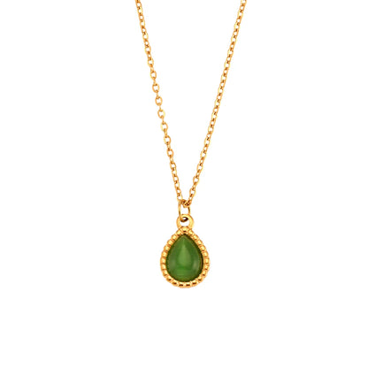 Elegant Waterdrop Opal Necklace for Women - Stainless Steel Semi-Precious Stone Jewelry Gift