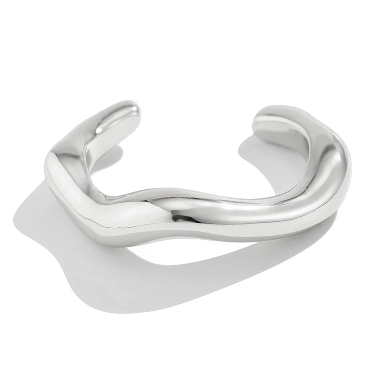 Exaggerated Fashion Irregular Cuff Bracelets for Women in Glossy Gold and Silver Colors