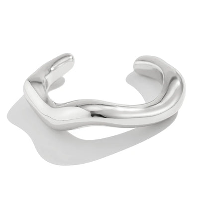 Exaggerated Fashion Irregular Cuff Bracelets for Women in Glossy Gold and Silver Colors