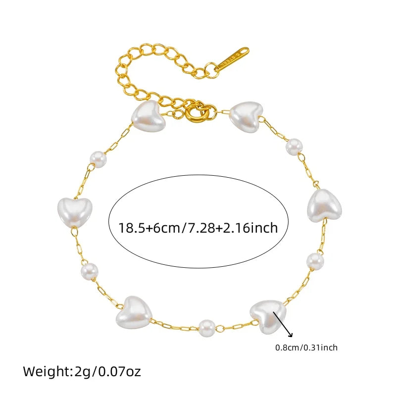 Lamengly Elegant Pearl Heart Necklace and Bracelet Set for Women
