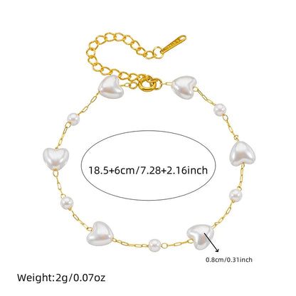 Lamengly Elegant Pearl Heart Necklace and Bracelet Set for Women