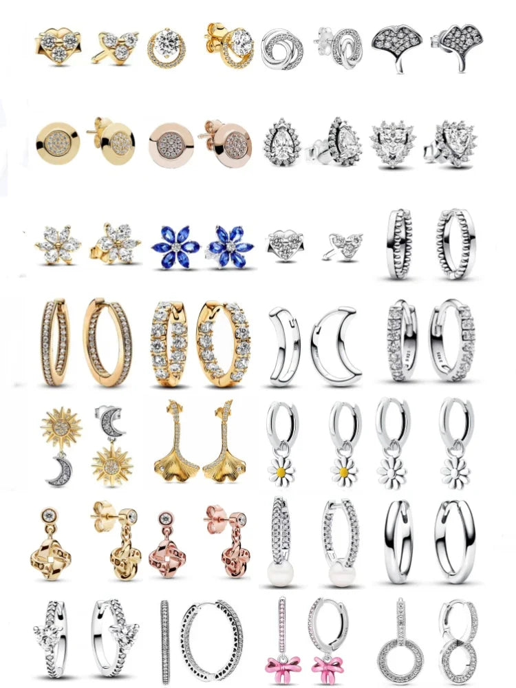 European 925 Silver Blue Snowflake Moon And Heart Zircon Stud Earrings For Women Holiday Exquisite Charm Jewelry
