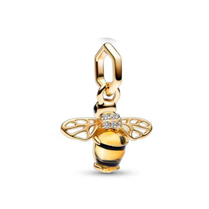 Green Clover Butterfly Honeybee DIY Bead Bracelet Necklace in 925 Sterling Silver with Zircon Accents for Women