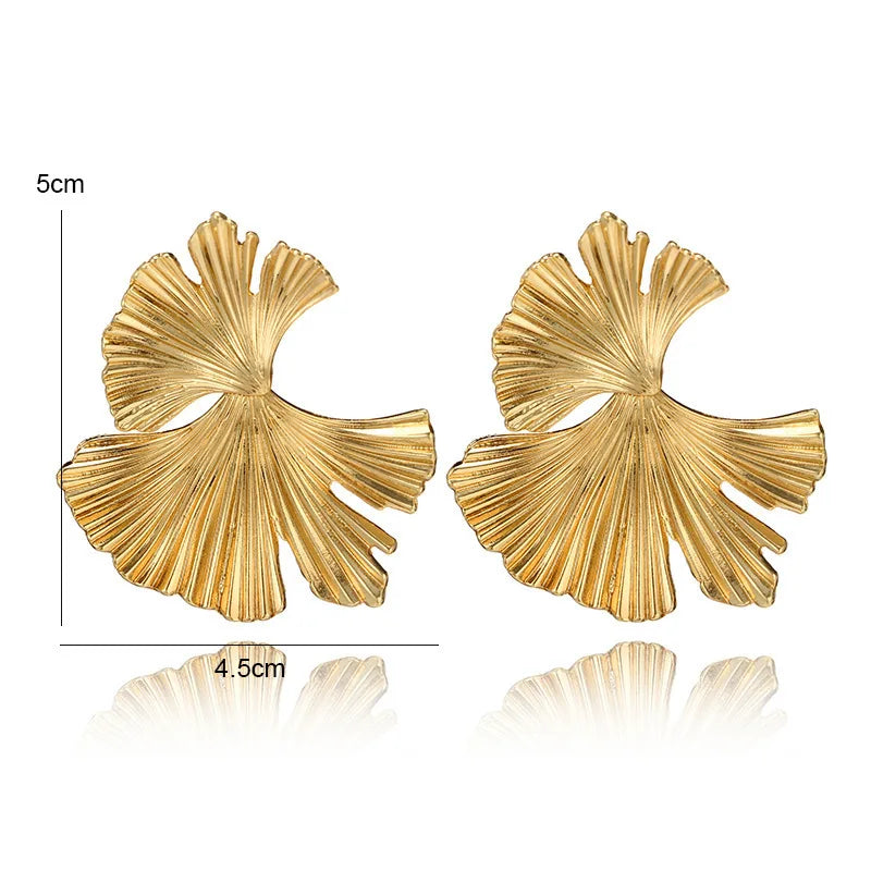 Elegant Silver Ginkgo Leaf Stud Earrings for Women Fashion Jewelry Gift