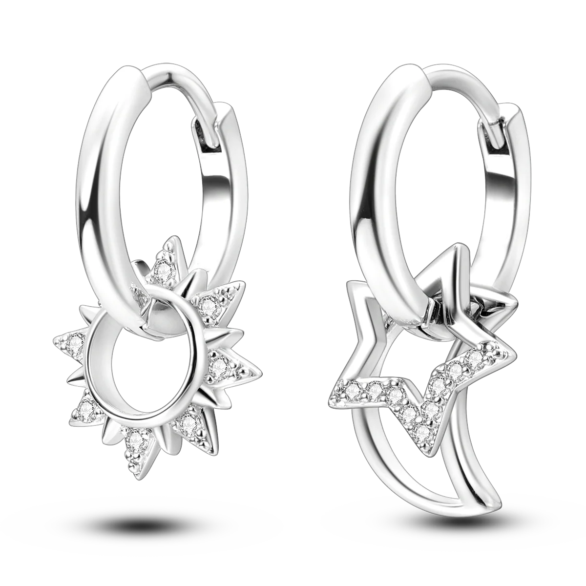 925 Silver Geometric Hoop Earrings for Women with Zircon Moon and Heart Design Fashion Jewelry Gift