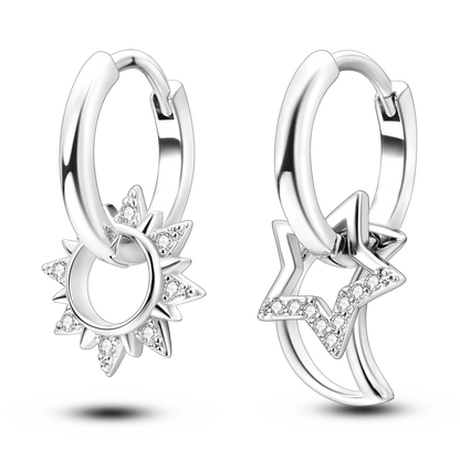 925 Silver Geometric Hoop Earrings for Women with Zircon Moon and Heart Design Fashion Jewelry Gift