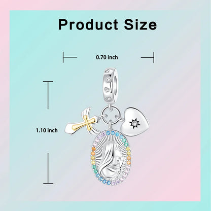 925 Sterling Silver Virgin Mary Angel Cross Pendant Necklace Charm for DIY Jewelry Gifts