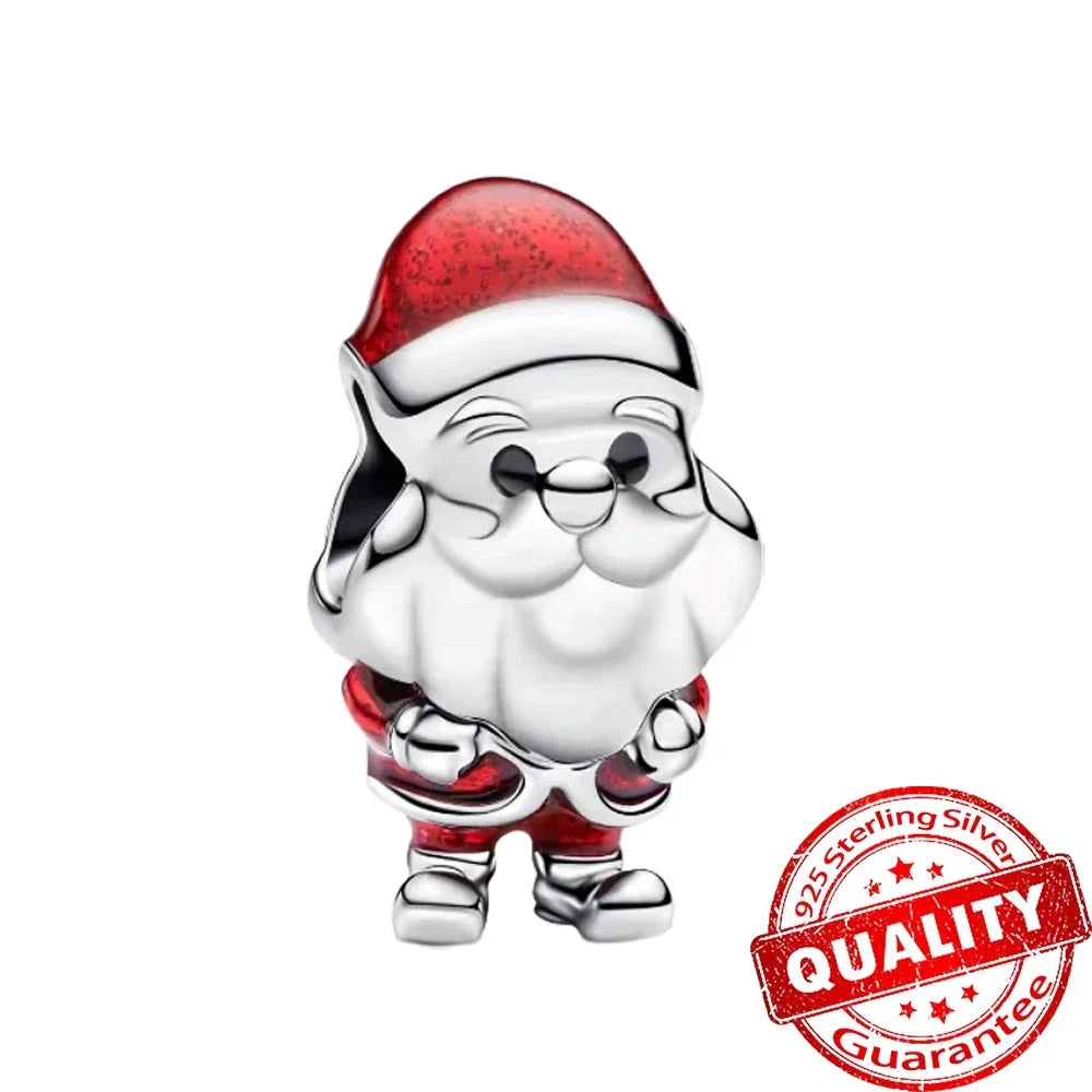 925 Sterling Silver Christmas Charms Set Santa Claus Reindeer Snowflake Beads for DIY Jewelry Gifts