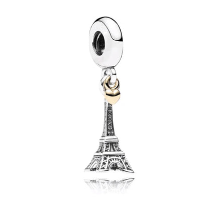 Fine Gold Eiffel Tower Statue Of Liberty Castle Charm Bead