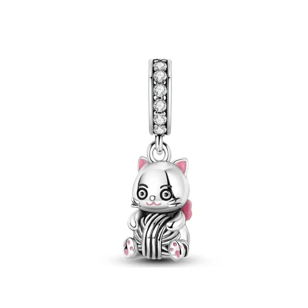 Exquisite 925 Silver Cat Claw Pendant Beads with Safety Chain for European Bracelets B5406