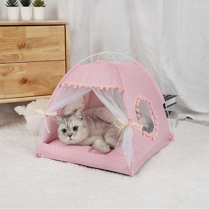 Sweet Princess Cat Bed Foldable Tent Cute Cat House Cushion