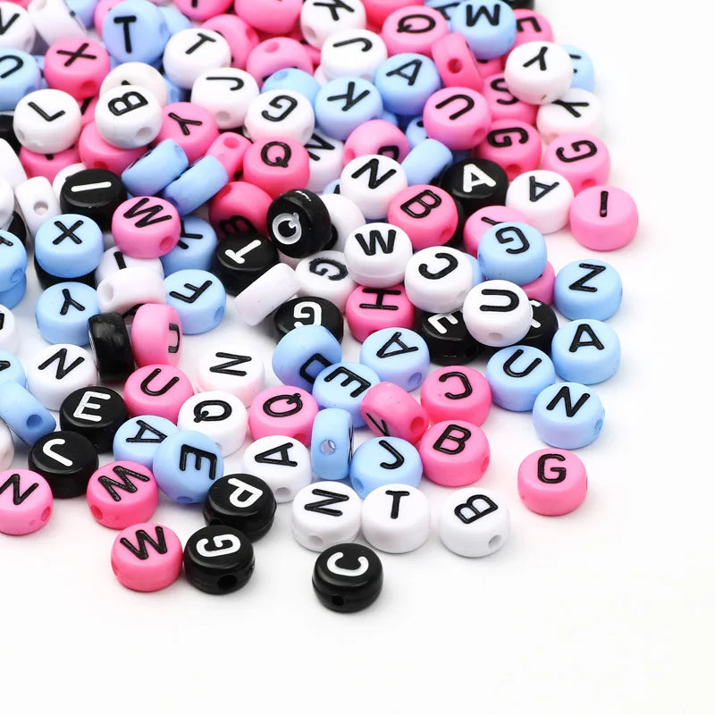 Gold Color Acrylic Spacer Beads with Black Letter Charms for Jewelry Making and DIY Crafts