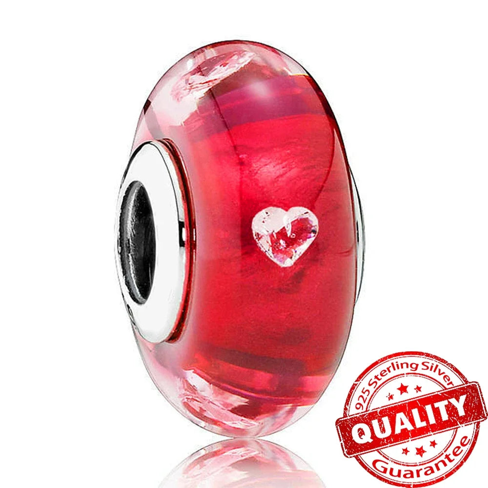 Colorful Flower Murano Glass Charm 925 Sterling Silver Top Rated DIY Jewelry for Bracelets and Necklaces LLZ012-RD