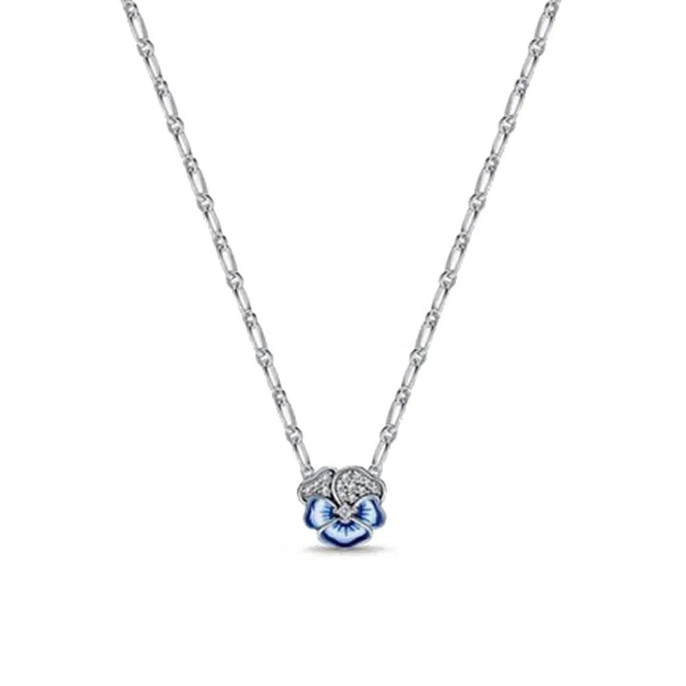 925 Silver Heart-Shaped Necklace with Purple Blue Green Zircon for Exquisite Jewelry Gifts for Women