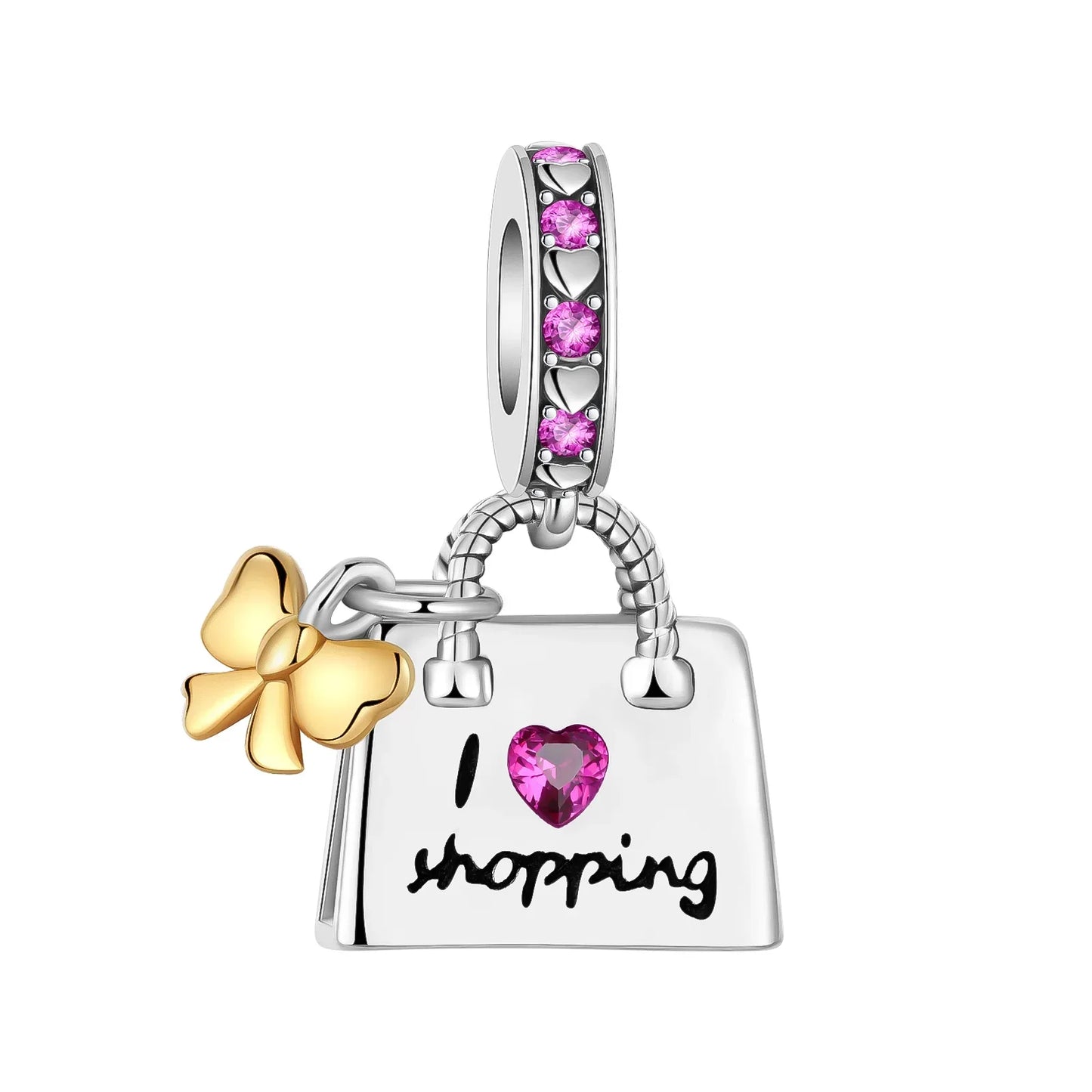 Romantic 925 Sterling Silver Pink Lipstick Heart Bow Rose Flower Zircon Charm Bead for DIY Bracelet Jewelry Gift