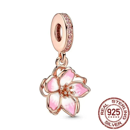 925 Silver Rose Gold Family Tree Heart Beads Charm for Women DIY Necklace Bracelet Jewelry Gift