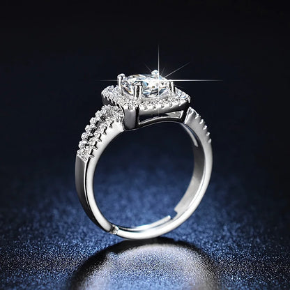 Hot 925 Sterling Silver Adjustable Crystal Square Ring for Women Fashion Party and Wedding Jewelry