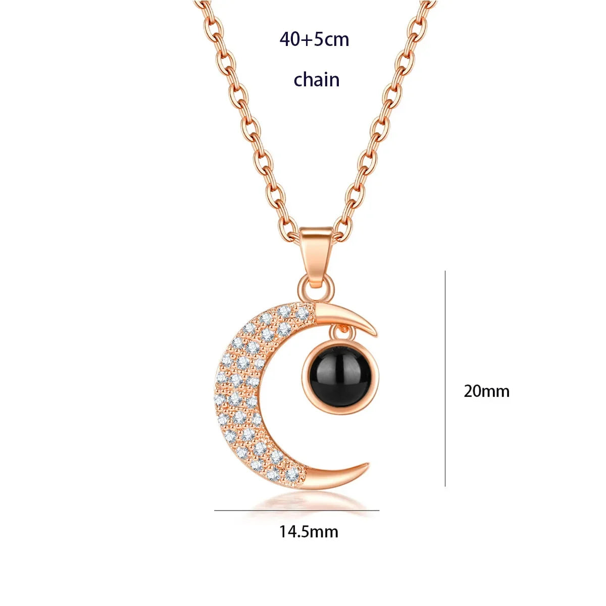 100 Languages I Love You Heart Pendant Necklace Romantic Projection Jewelry Gift for Women Moon Round Rose 40cm plus 5cm
