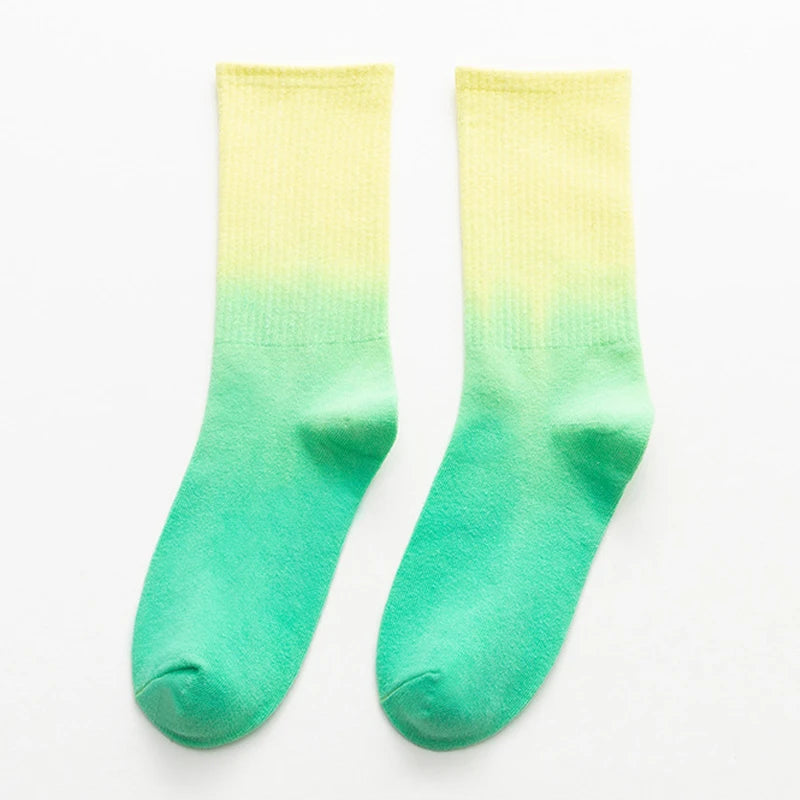 Tie Dye Gradient Mid Calf Crew Socks Unisex Breathable