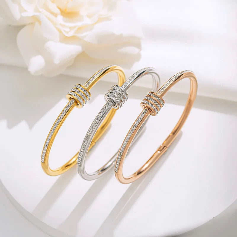 Rotating Lucky Diamond Bangle Women's Fashion Stainless Steel Bracelet
