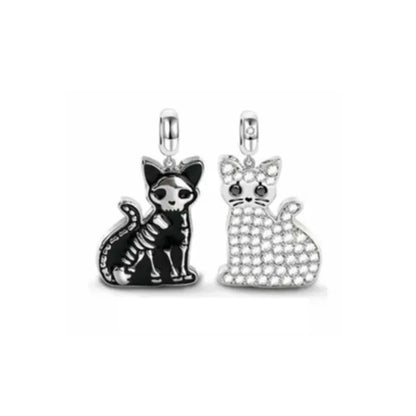 Sterling Silver Paw Print and Bone Charm Bead for Pet Bracelet Jewelry B2771