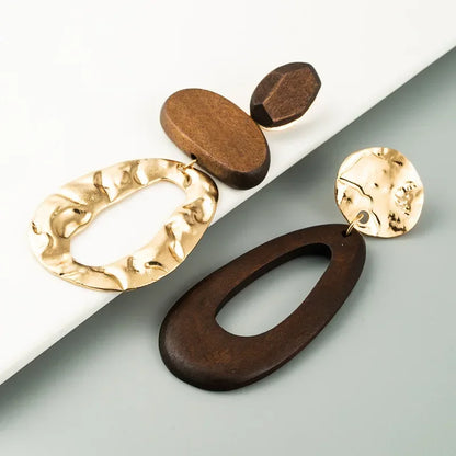 Vintage Alloy Wood Long Drop Earrings for Women - Elegant Banquet Style