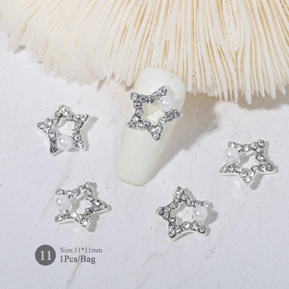 Elegant Gold Silver Metal Bowknot Nail Charm 3D Rhinestone Decor for DIY Manicure Art