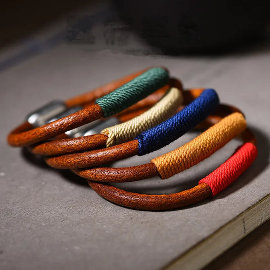 Tibetan Style Handwoven Leather Rope Bracelet for Couples