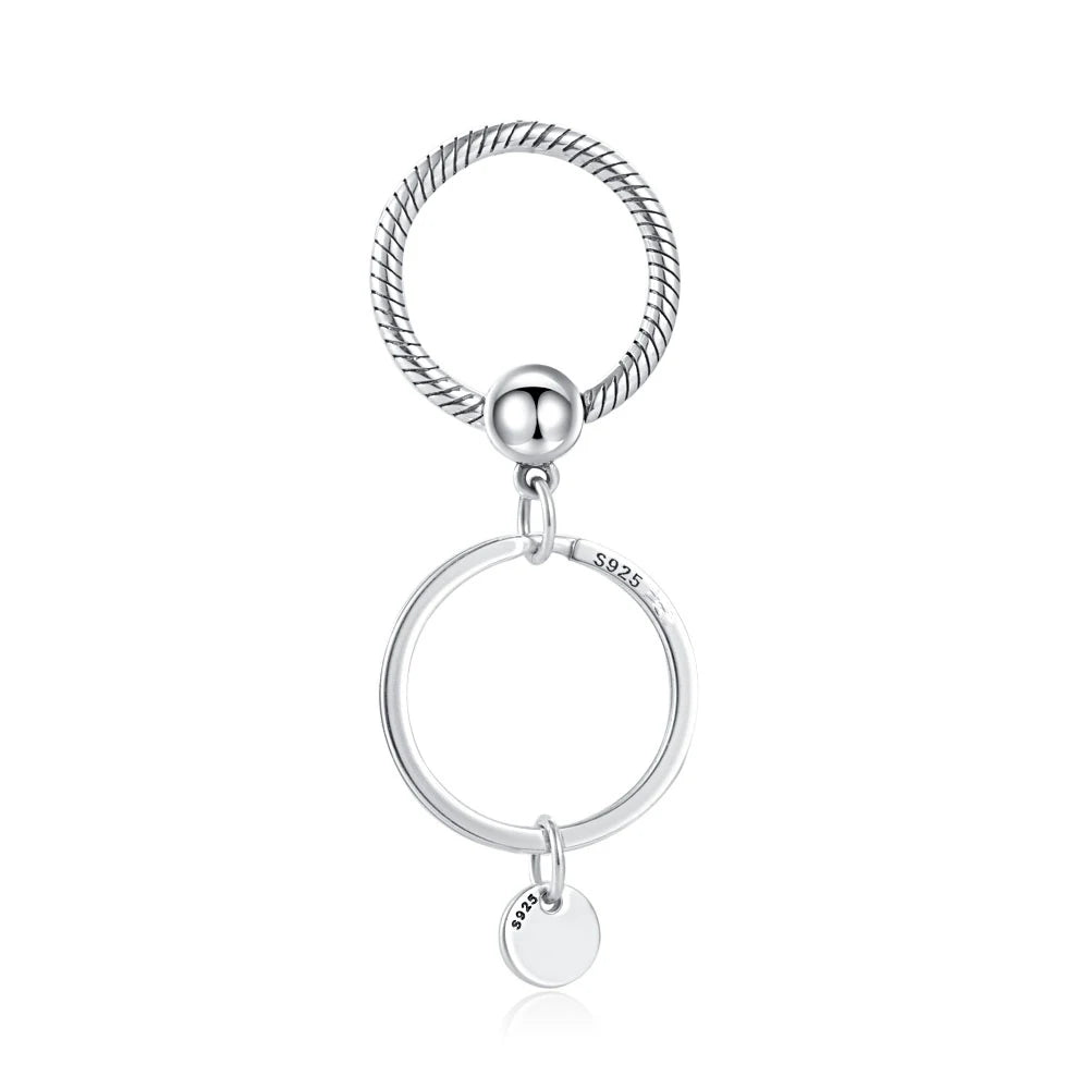 Authentic 925 Sterling Silver Key Ring Charm Holder Set for Women B775