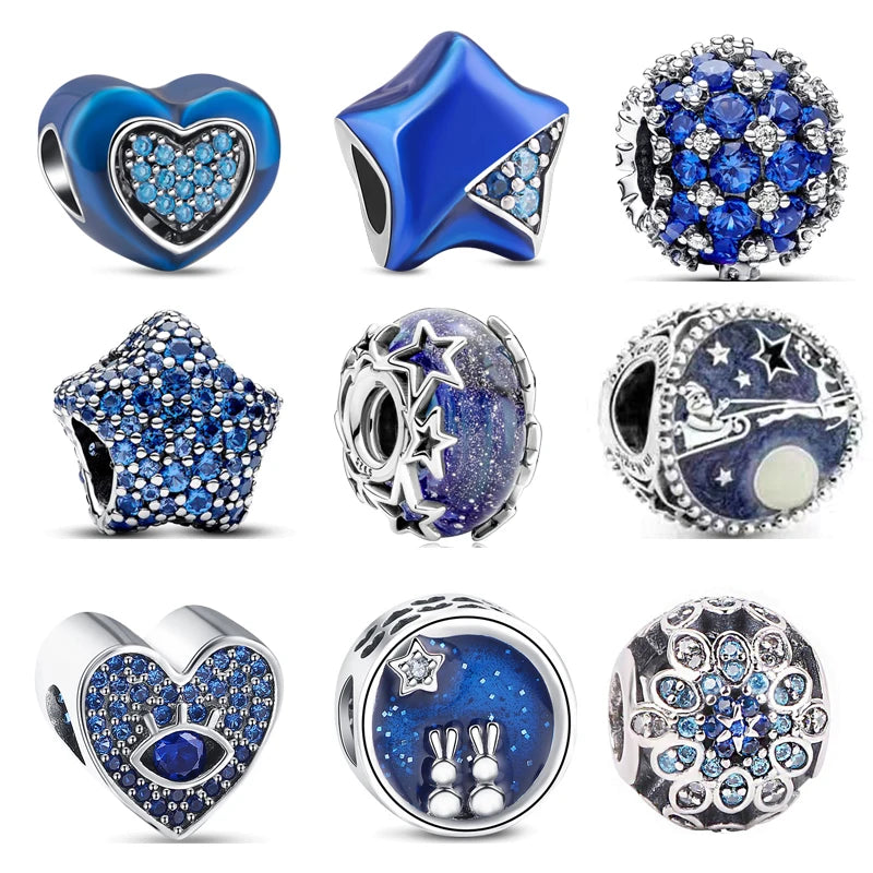 925 Silver Galaxy Charms Bracelet with Starry Sky Beads and Planetary Motifs