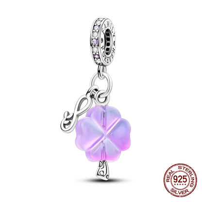 Elegant Sterling Silver Purple Flower Beads for DIY Jewelry and Charm Bracelets