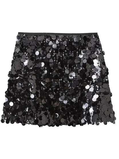 Women Sequined Mini Skirt With Side Zipper High Waist Chic