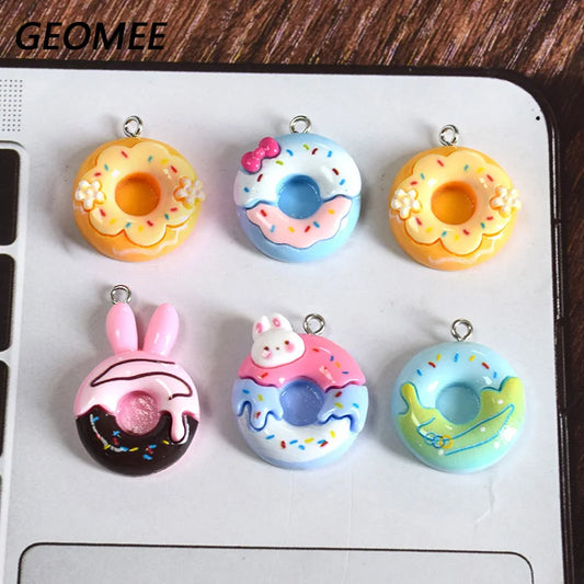Playful Cartoon Rabbit Donut Resin Charms Set for DIY Jewelry Crafting