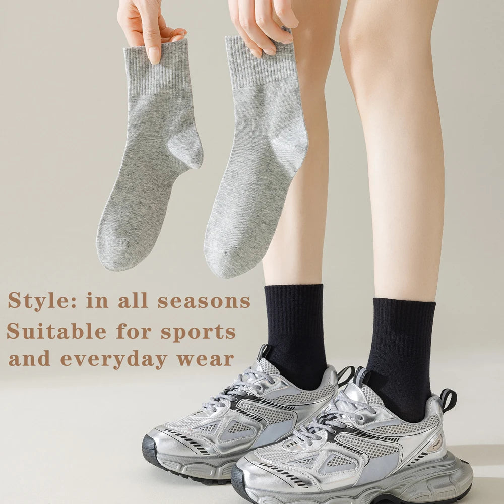 3 Pairs Womens All Season Cotton Cushion Mid Calf Socks