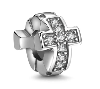 925 Sterling Silver Nurse Cross DIY Charms Beads Zircon